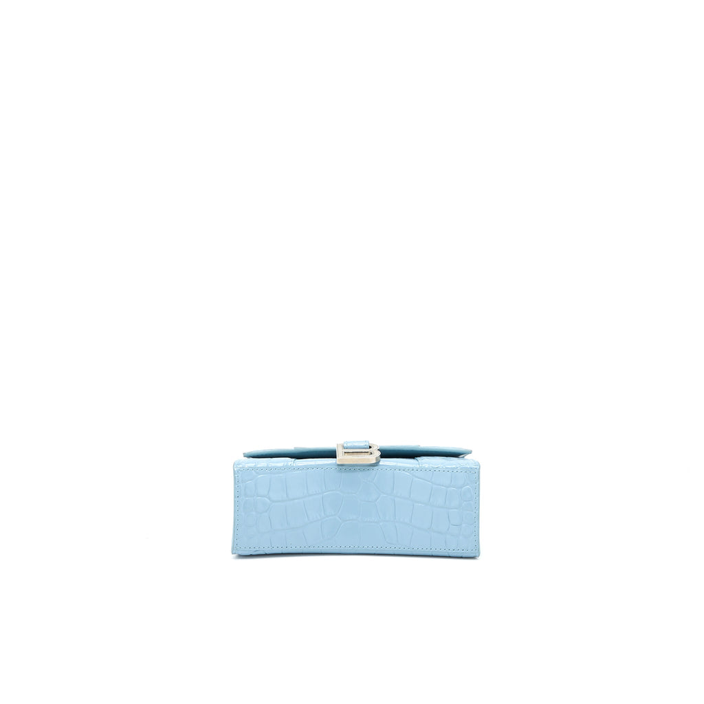 BALENCIAGA HOURGLASS XS CRO-EMBOSSED CALFSKIN LIGHT BLUE SHW