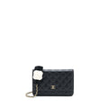 CHANEL QUILTED WALLET ON CHAIN WITH CAMELLIA CHAIN LAMBSKIN BLACK LGHW
