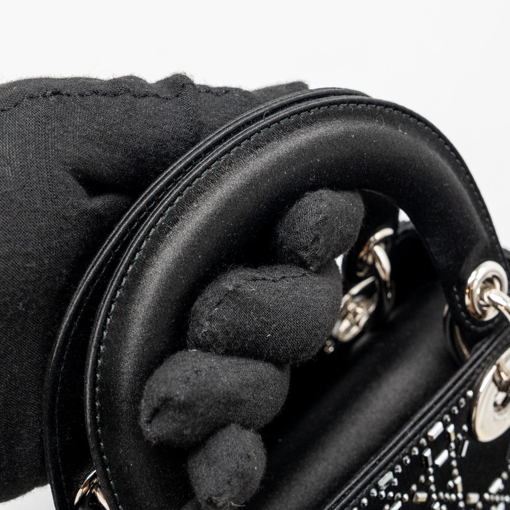DIOR MINI LADY DIOR SATIN CRYSTAL BLACK SHW