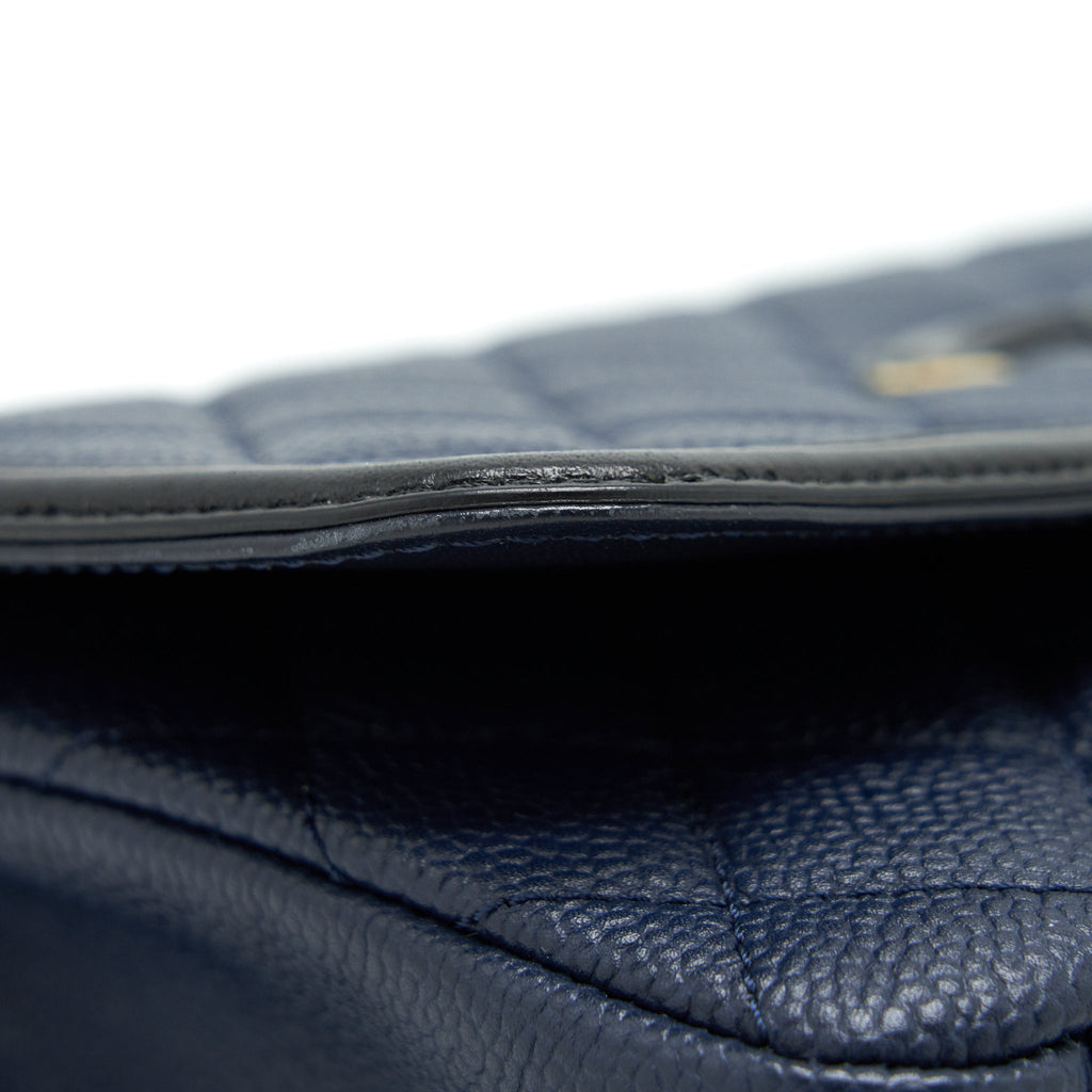 CHANEL MEDIUM CAVIAR FILIGREE FLAP BAG NAVY AND BLACK