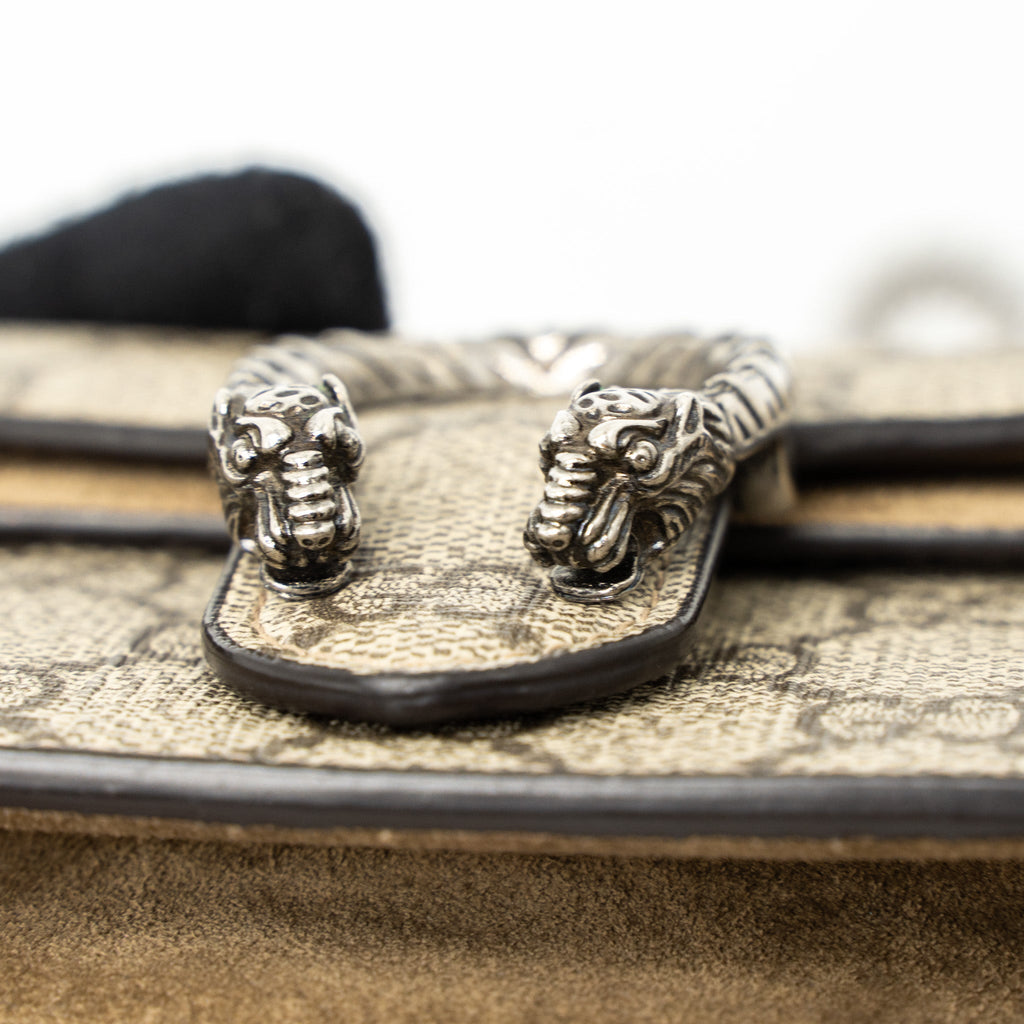 GUCCI DIONYSUS SUPER MINI BAG GG SUPREME/SUEDE BEIGE SHW