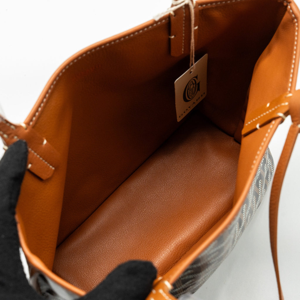 GOYARD ANJOU MINI TOTE BAG GOYARDLINE CANVAS/CALFSKIN BLACK/TAN SHW