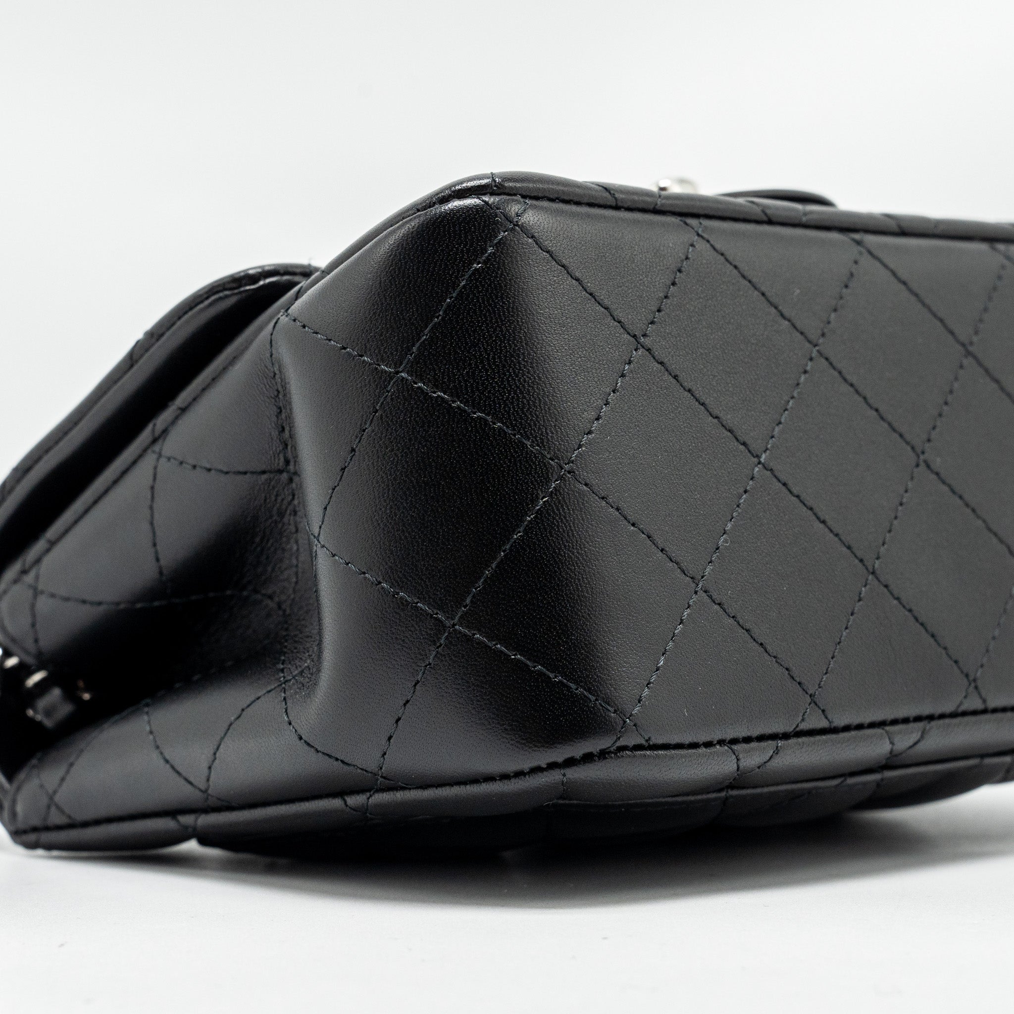 CHANEL MINI SQUARE FLAP BAG LAMBSKIN BLACK SHW (MICROCHIP)