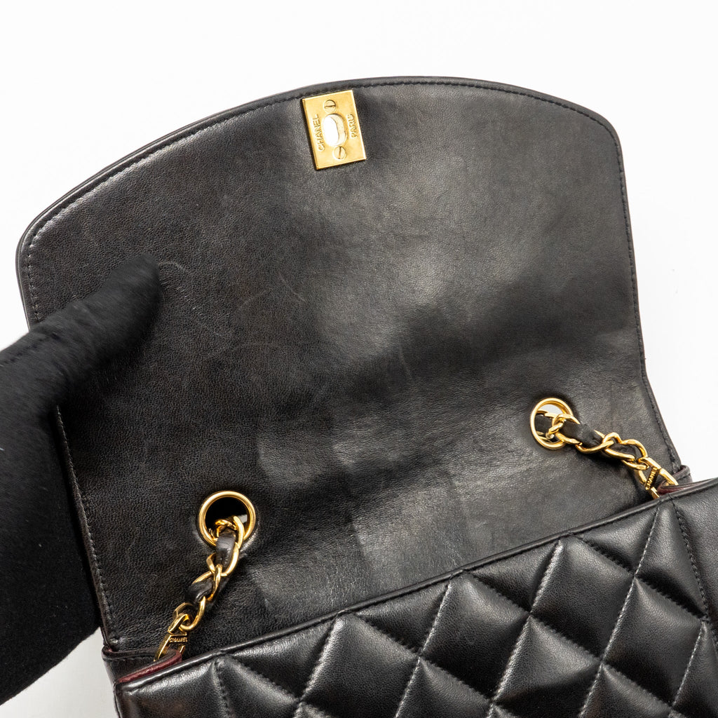 CHANEL VINTAGE SMALL DIANA QUILTED FLAP BAG LAMBSKIN BLACK GHW