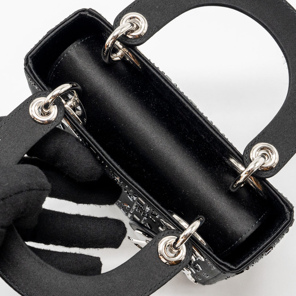 DIOR MINI LADY DIOR SATIN CRYSTAL BLACK SHW