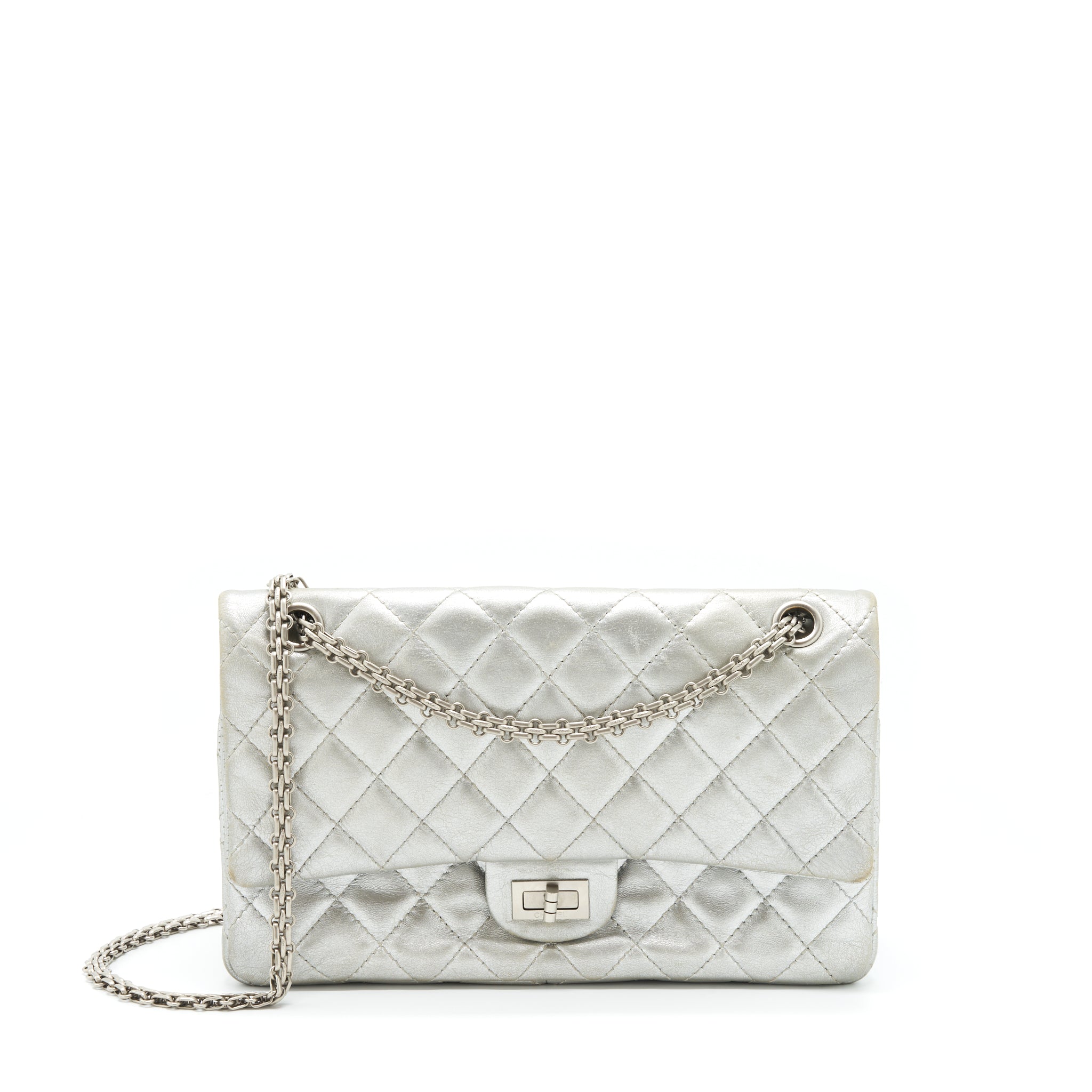 CHANEL REISSUE 2.55 226 DOUBLE FLAP BAG LAMBSKIN SILVER SHW