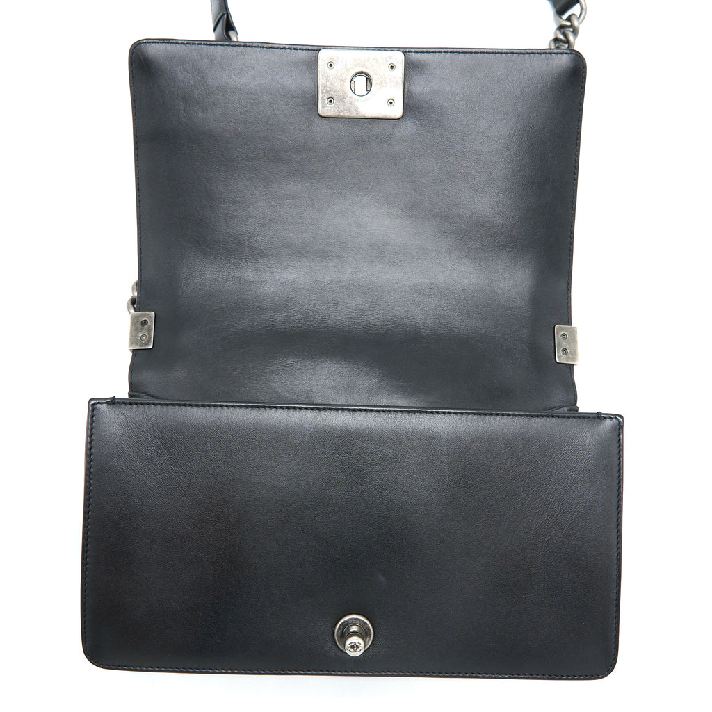 CHANEL MEDIUM BOY BAG LAMBSKIN BLACK RUTHENIUM SHW