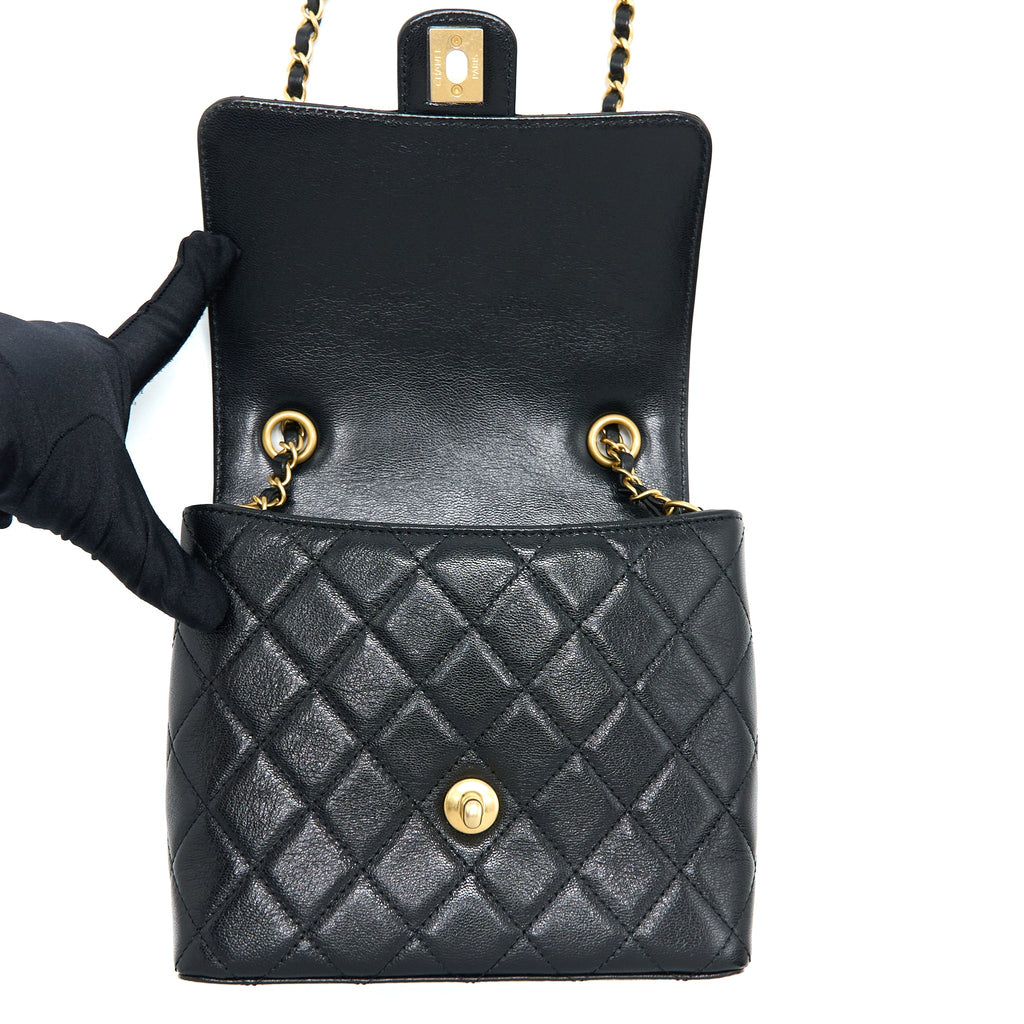 CHANEL 22K RETRO CLASSIC NEW SQUARE FLAP BAG GOATSKIN BLACK GHW (MICROCHIP)