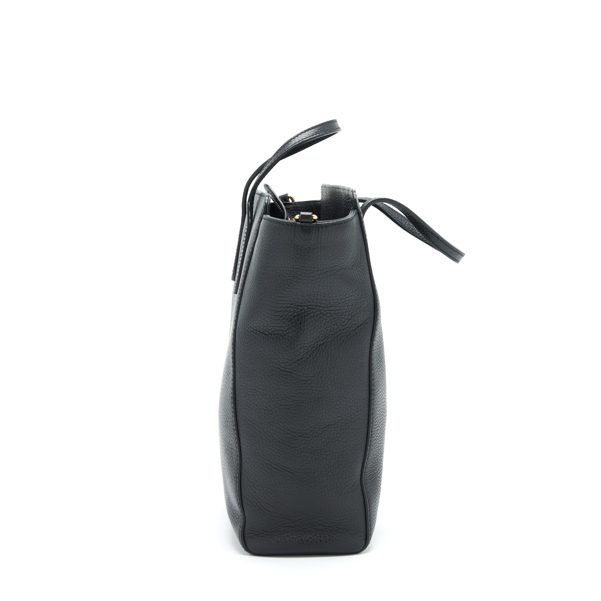 GUCCI GRAINED CALFSKIN TOTE BAG BLACK WITH LONG STRAP