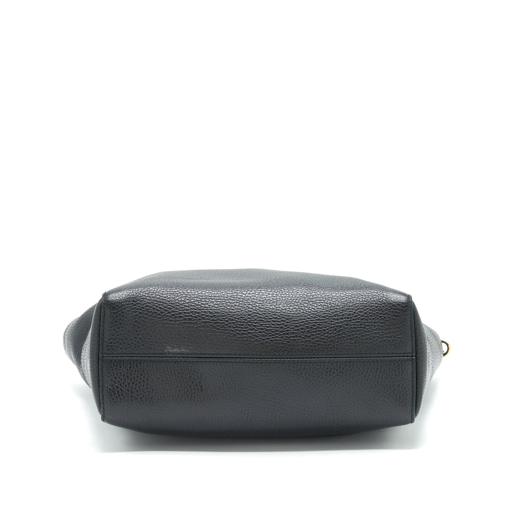 GUCCI GRAINED CALFSKIN TOTE BAG BLACK WITH LONG STRAP