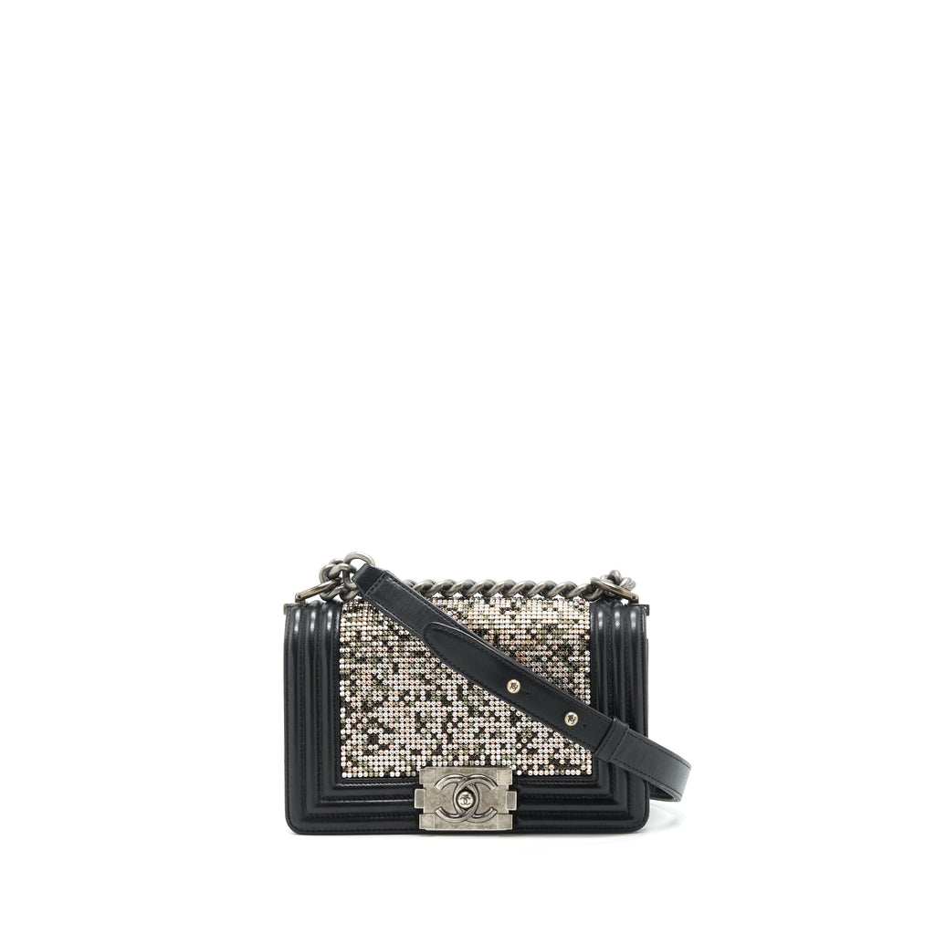CHANEL SMALL BOY WITH CRYSTALS LAMBSKIN BLACK RUTHENIUM HARDWARE