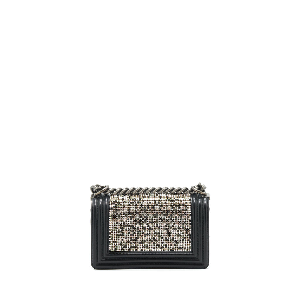 CHANEL SMALL BOY WITH CRYSTALS LAMBSKIN BLACK RUTHENIUM HARDWARE