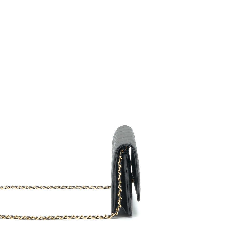 CHANEL 22S DETAILED LOGO WALLET ON CHAIN CAVIAR BLACK LGHW (MICROCHIP)