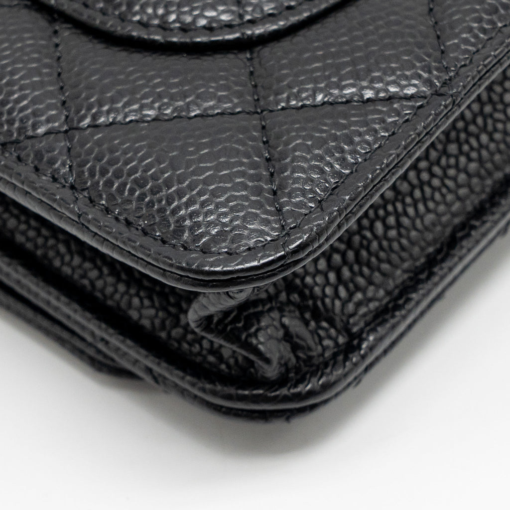 CHANEL CLASSIC WALLET ON CHAIN CAVIAR BLACK GHW (MICROCHIP)