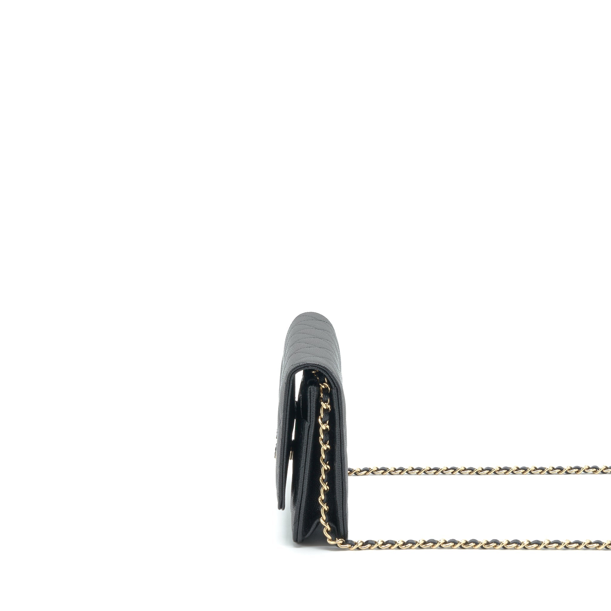 CHANEL 22S DETAILED LOGO WALLET ON CHAIN CAVIAR BLACK LGHW (MICROCHIP)