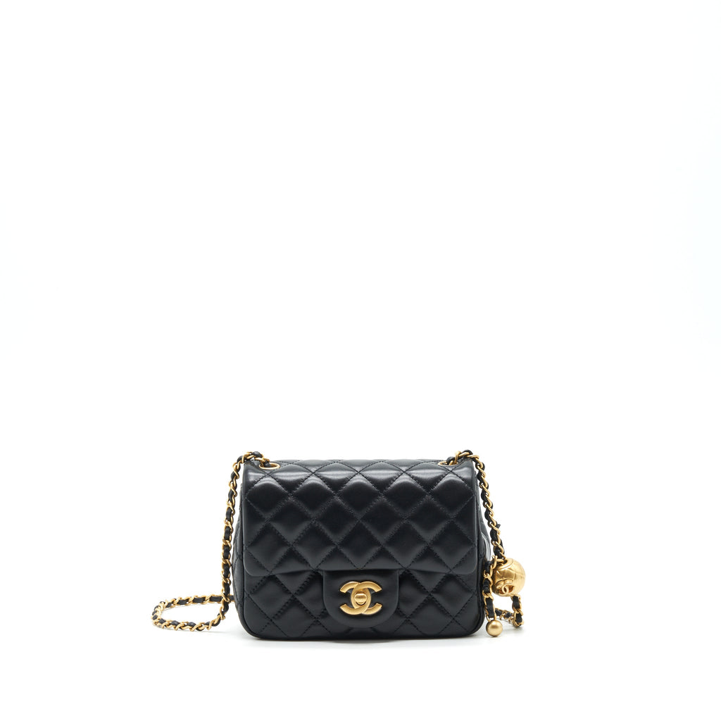 CHANEL 22C PEARL CRUSH MINI SQUARE FLAP BAG LAMBSKIN BLACK GHW (MICROCHIP)
