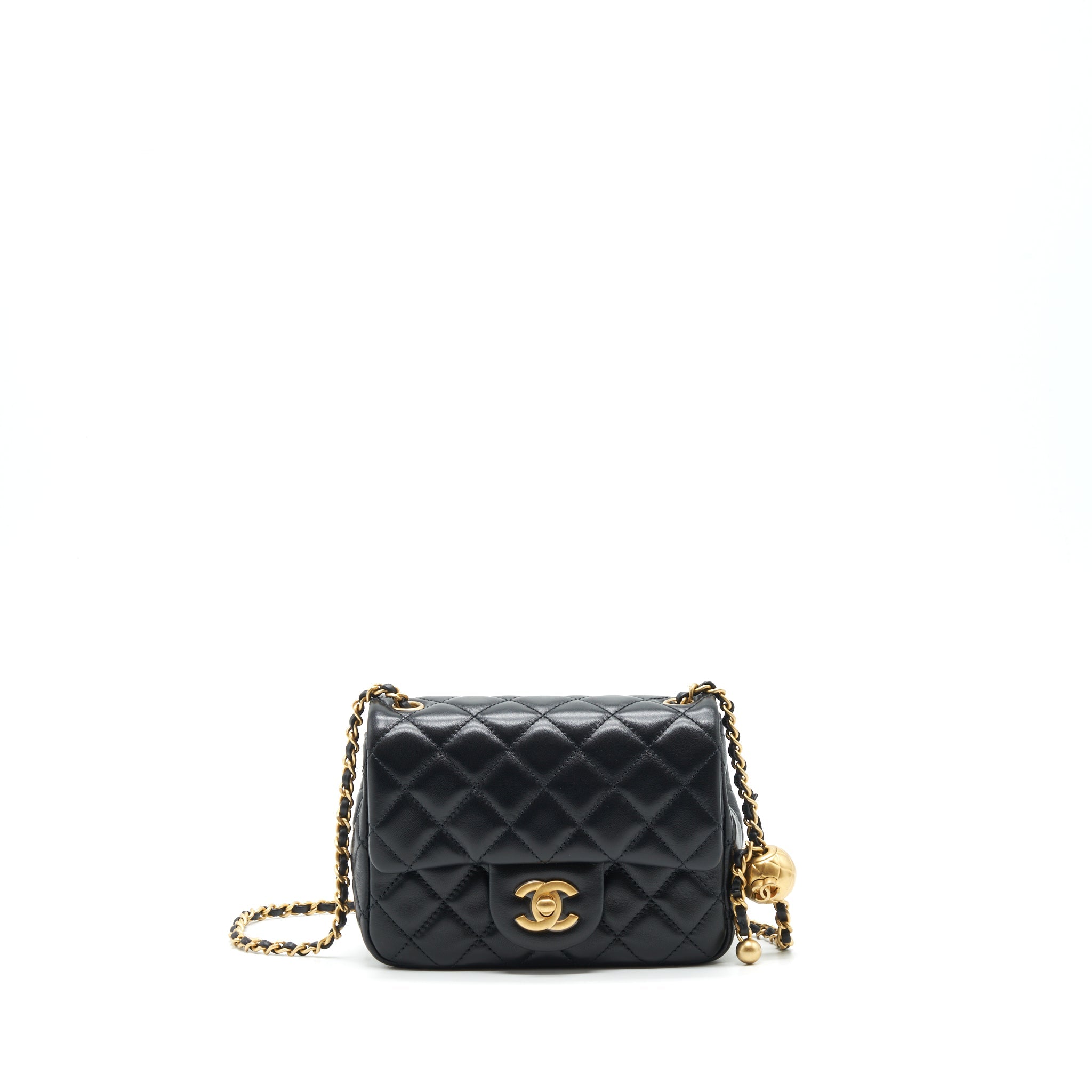 CHANEL 22C PEARL CRUSH MINI SQUARE FLAP BAG LAMBSKIN BLACK GHW (MICROCHIP)