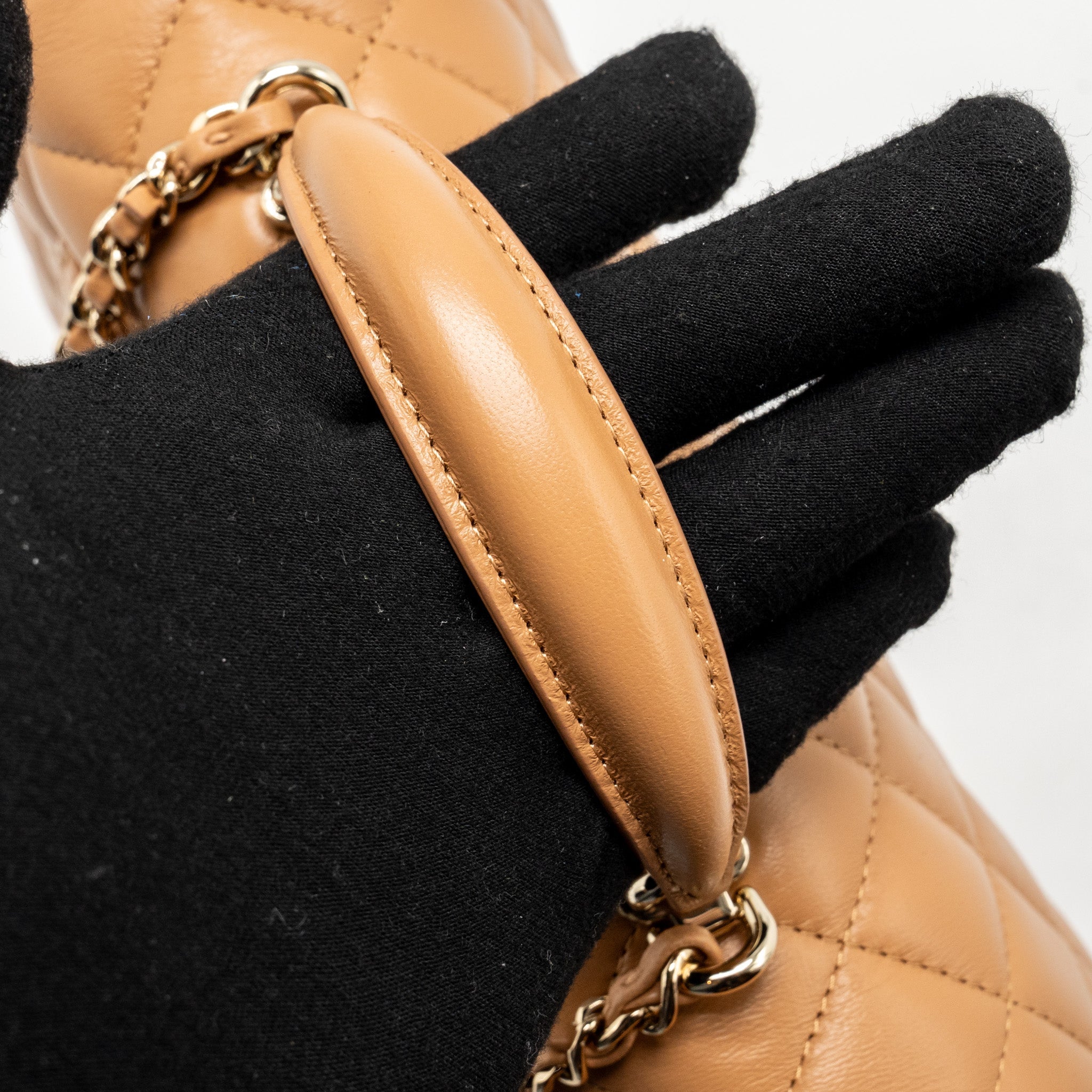 CHANEL TOP HANDLE MINI RECTANGULAR FLAP BAG LAMBSKIN CARAMEL LGHW(MICROCHIP)