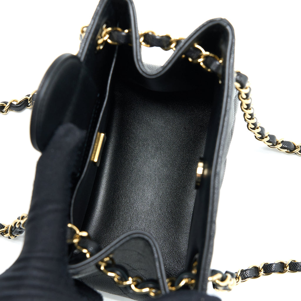 CHANEL MINI BUCKET TOTE BAG CAVIAR BLACK LGHW (MICROCHIP)