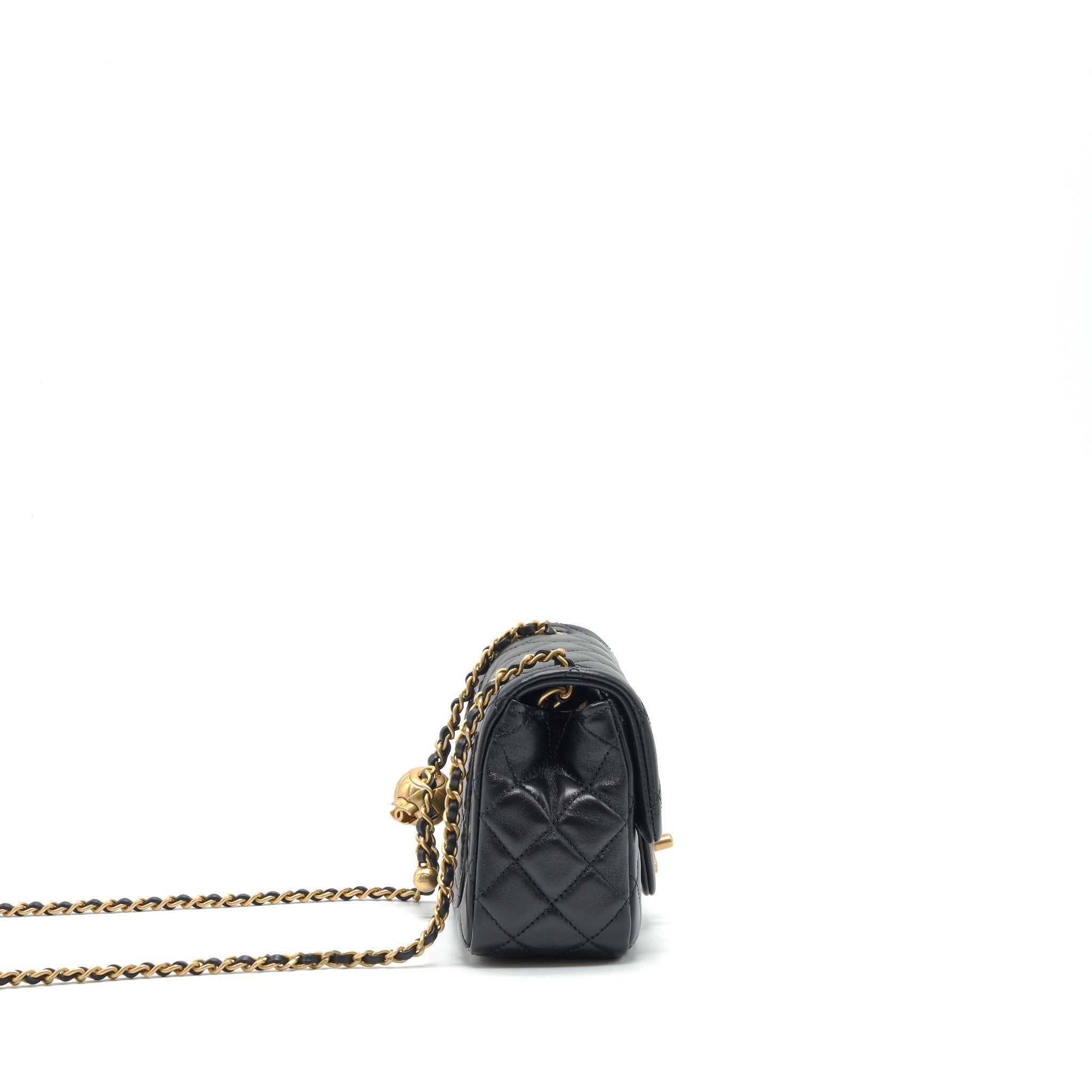 CHANEL 22C PEARL CRUSH MINI SQUARE FLAP BAG LAMBSKIN BLACK GHW (MICROCHIP)