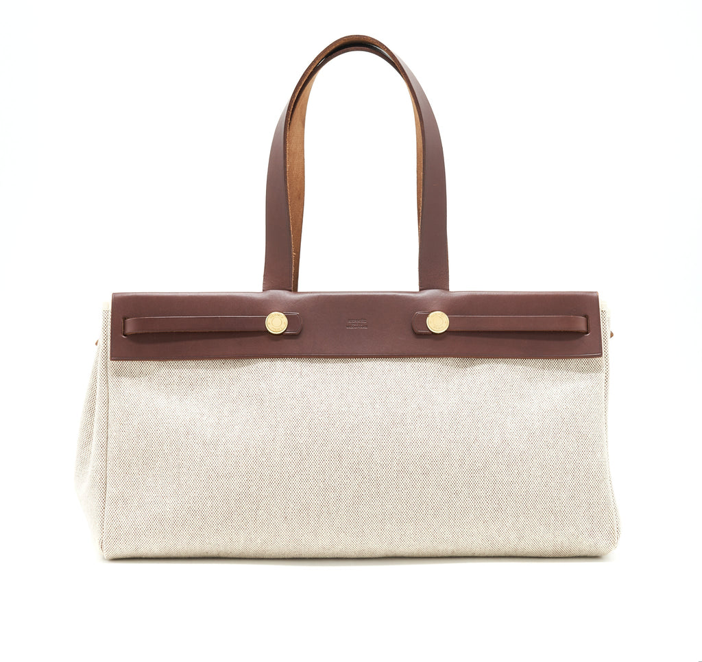 HERMES VINTAGE CANVAS SHOULDER BAG GHW WITH EXCHANGE POCKET