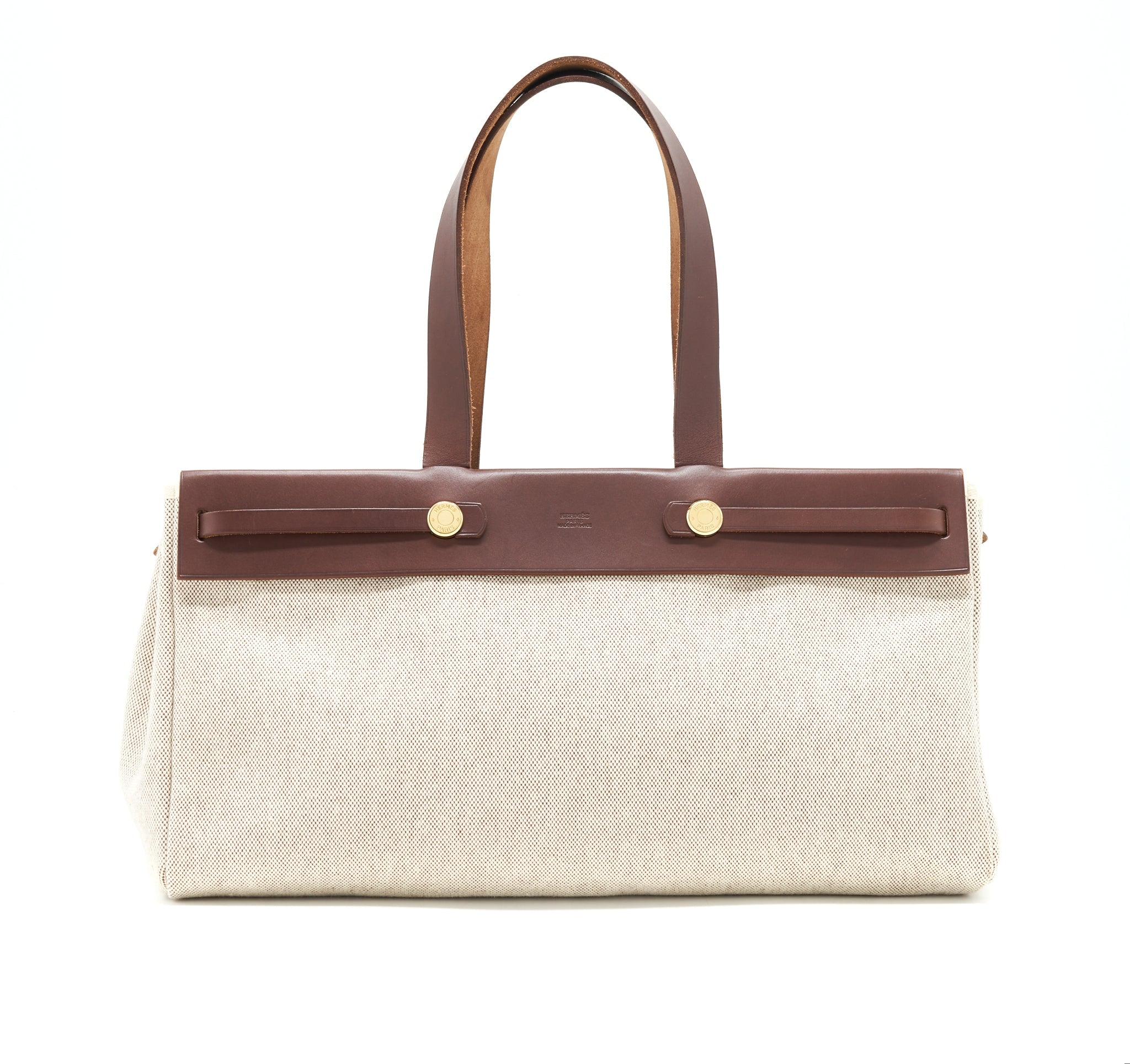 HERMES VINTAGE CANVAS SHOULDER BAG GHW WITH EXCHANGE POCKET