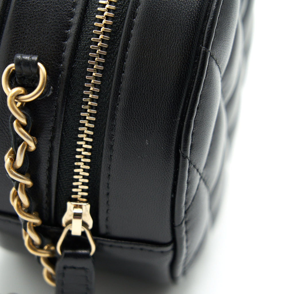 CHANEL ROUND CLUTCH WITH CHAIN BLACK BRUSHED GHW