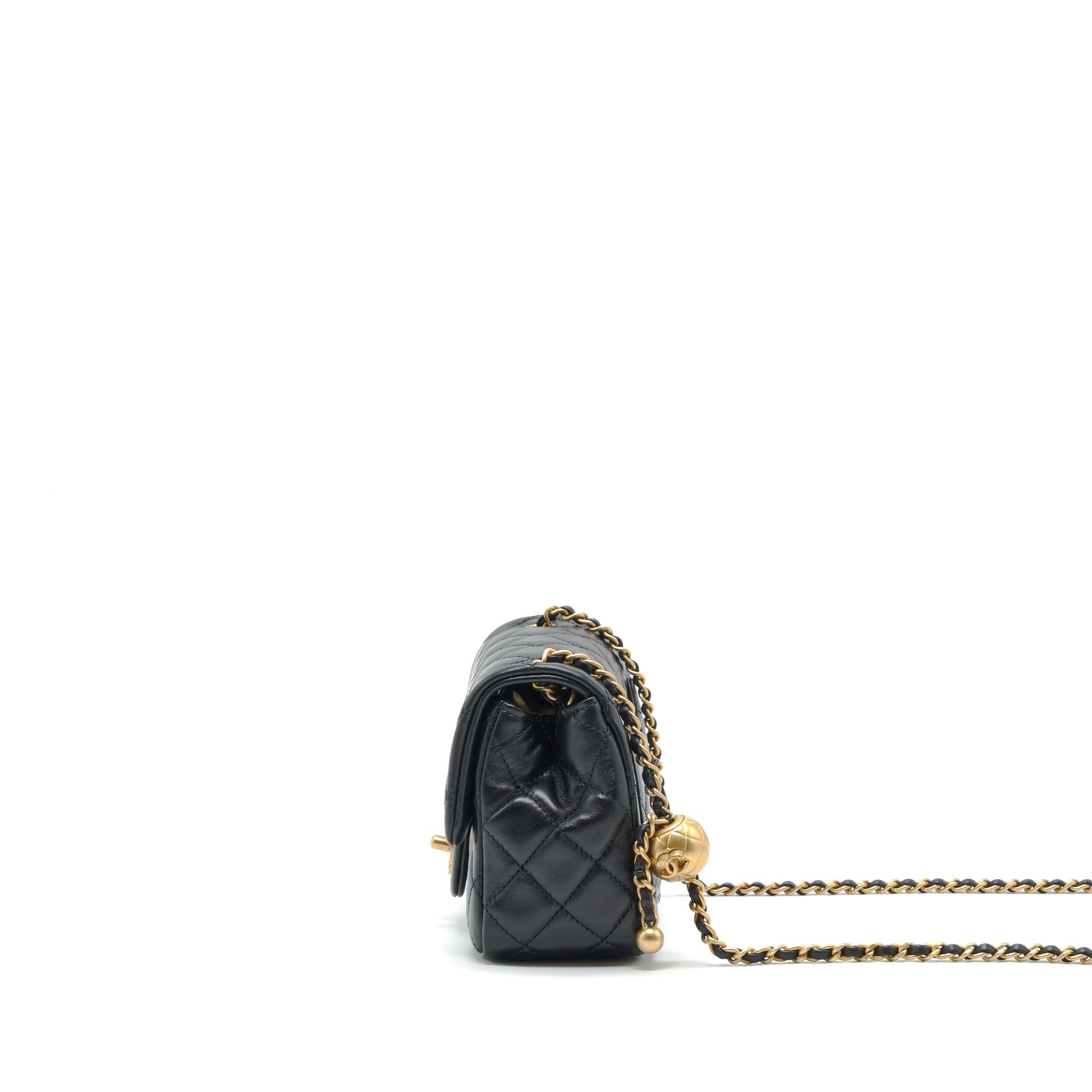 CHANEL 22C PEARL CRUSH MINI SQUARE FLAP BAG LAMBSKIN BLACK GHW (MICROCHIP)