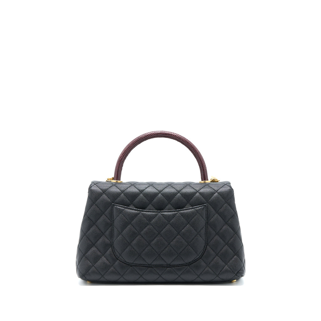 CHANEL MEDIUM COCO HANDLE CAVIAR WITH LIZARD HANDLE BLACK BRUSHED GHW