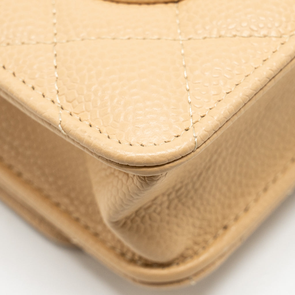 CHANEL CLASSIC WALLET ON CHAIN CAVIAR BEIGE GHW (MICROCHIP)