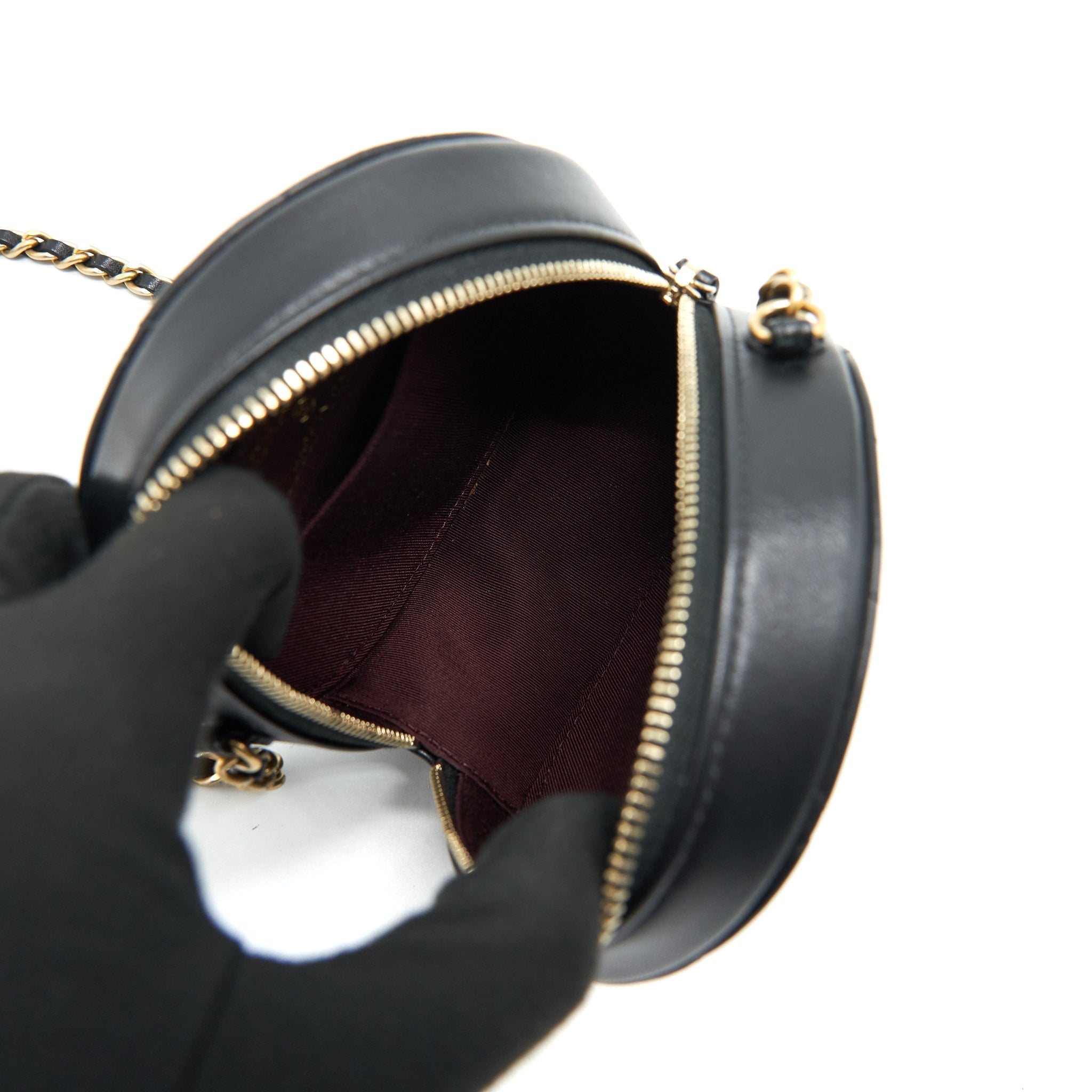 CHANEL ROUND CLUTCH WITH CHAIN BLACK BRUSHED GHW