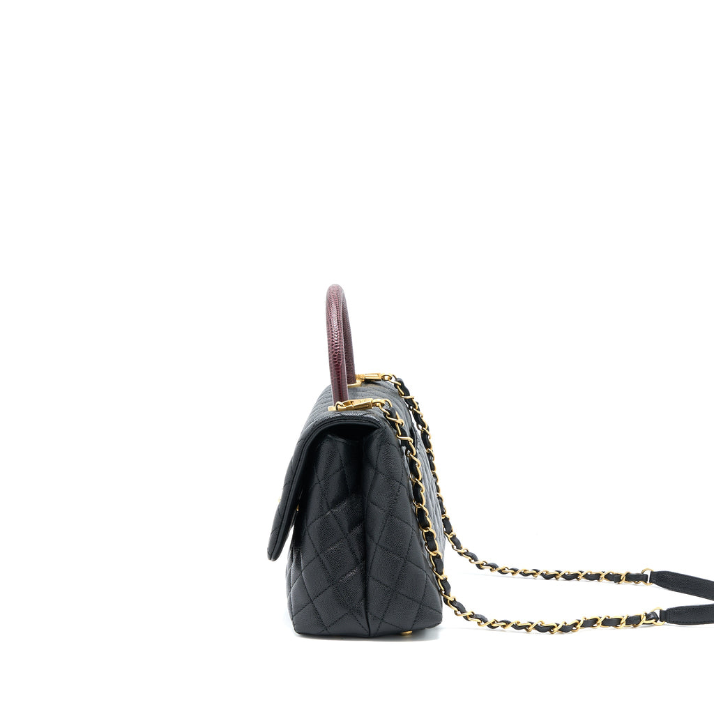 CHANEL MEDIUM COCO HANDLE CAVIAR WITH LIZARD HANDLE BLACK BRUSHED GHW