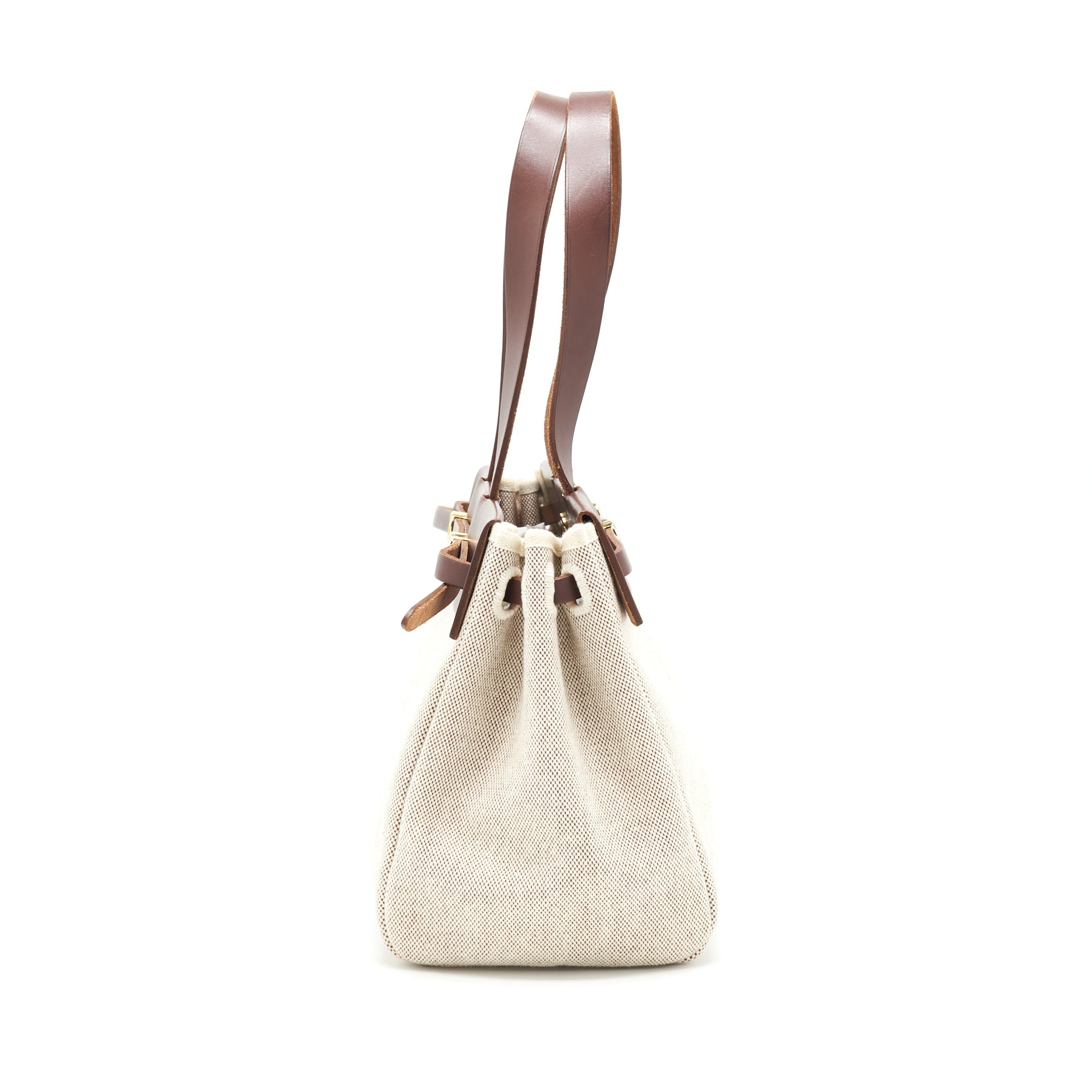 HERMES VINTAGE CANVAS SHOULDER BAG GHW WITH EXCHANGE POCKET