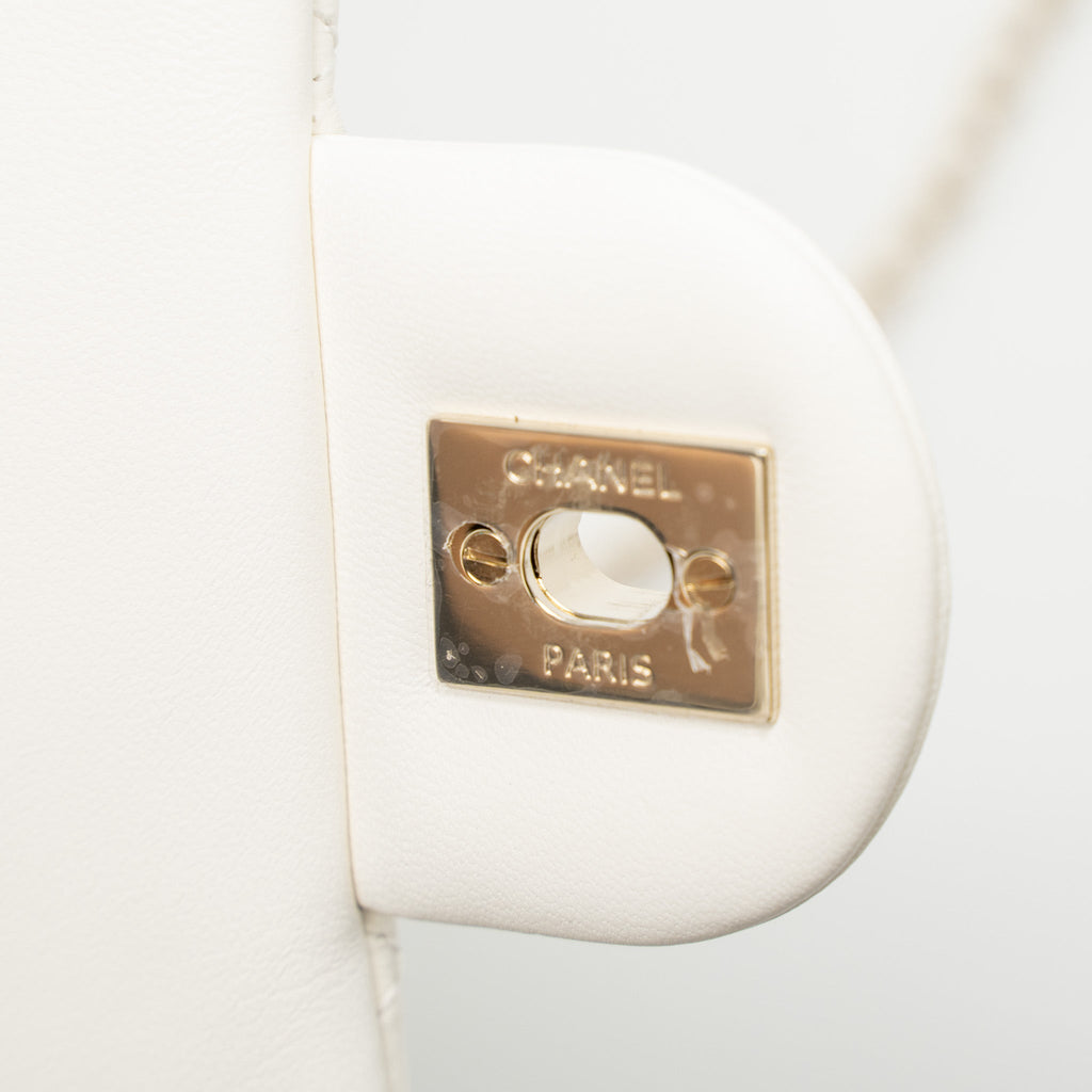 CHANEL 23C PEARL CRUSH MINI RECTANGULAR FLAP BAG LAMBSKIN WHITE LGHW (MICROCHIP)
