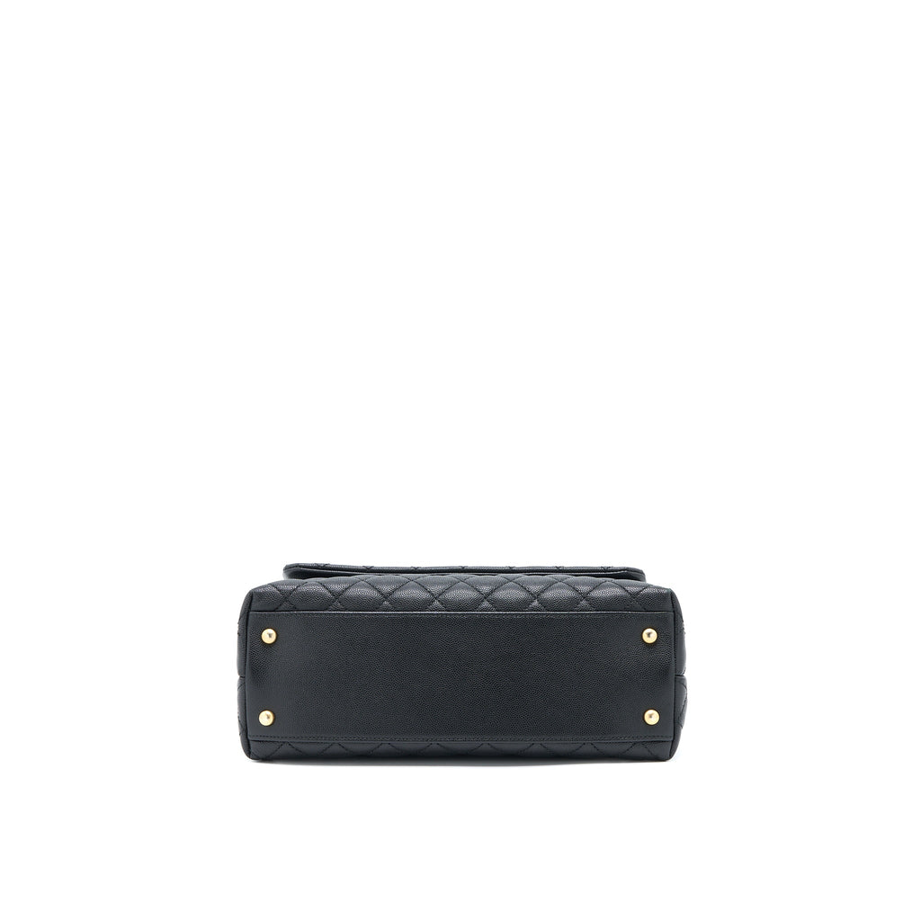 CHANEL MEDIUM COCO HANDLE CAVIAR WITH LIZARD HANDLE BLACK BRUSHED GHW