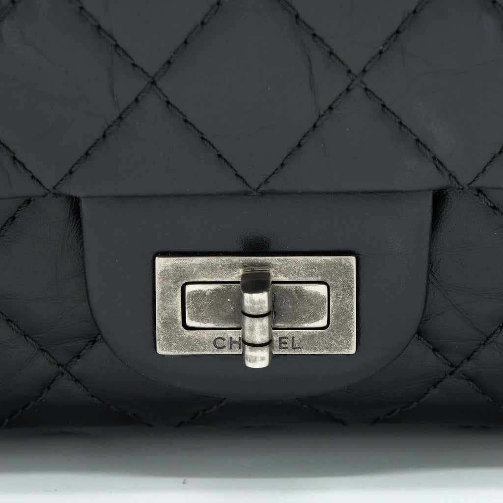CHANEL SMALL 2.55 225 REISSUE FLAP BAG AGED CALFSKIN BLACK RUTHENIUM SHW