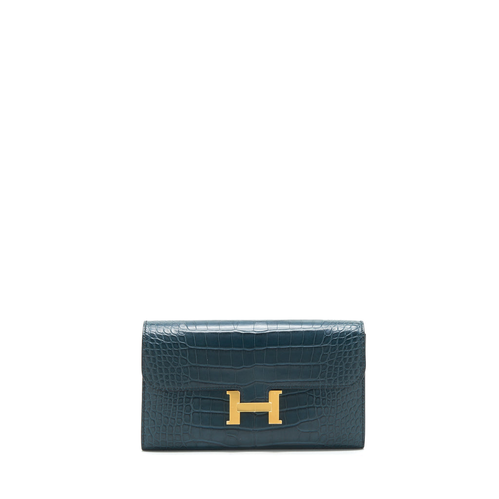 HERMES CONSTANCE LONG WALLET ALLIGATOR VERT ROUSSEAU GHW