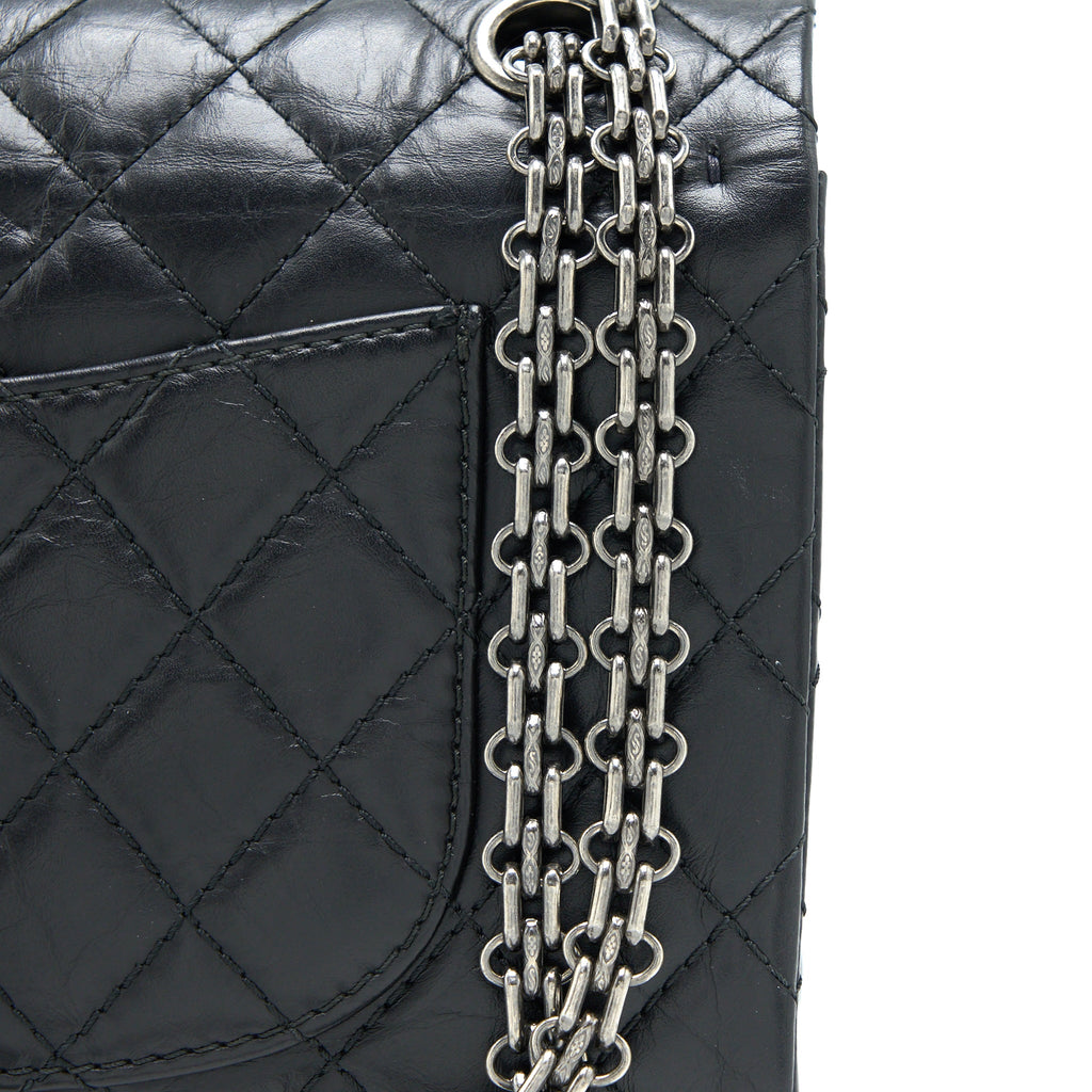 CHANEL SMALL 2.55 225 REISSUE FLAP BAG AGED CALFSKIN BLACK RUTHENIUM SHW