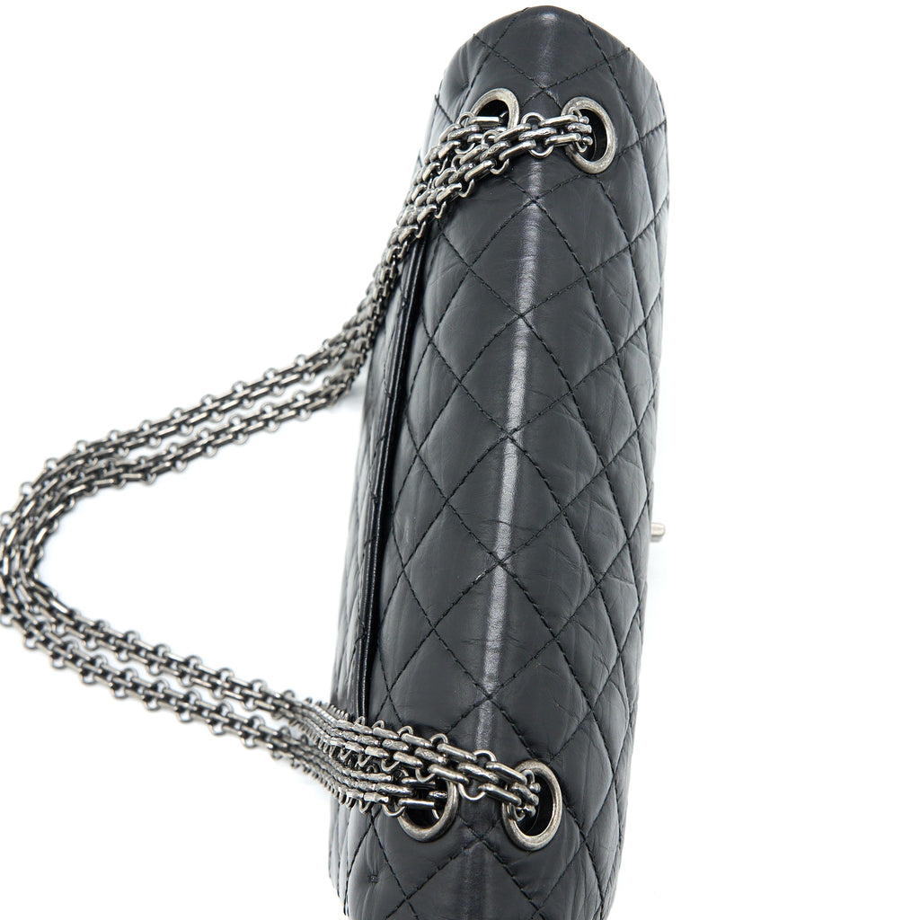 CHANEL SMALL 2.55 225 REISSUE FLAP BAG AGED CALFSKIN BLACK RUTHENIUM SHW