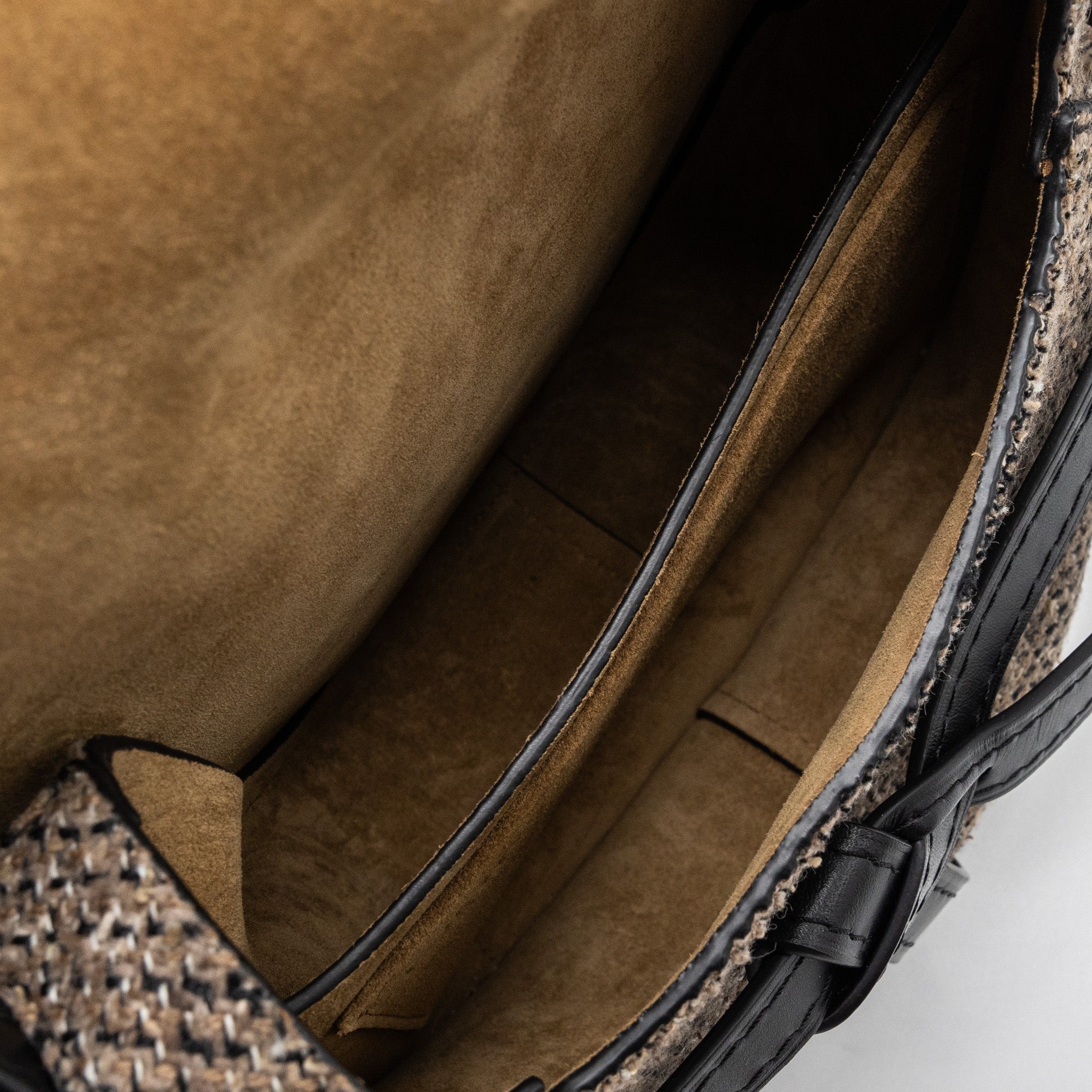 LOEWE SMALL GATE BAG CALFSKIN/TWEED TAN GHW