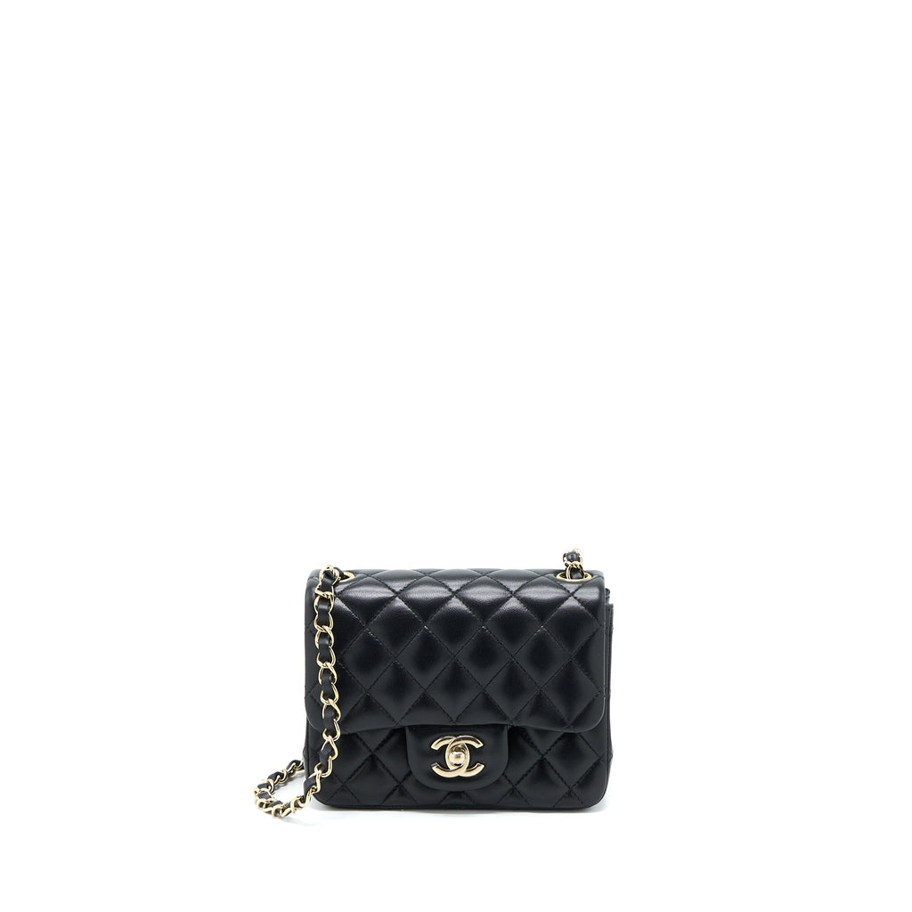 CHANEL CLASSIC MINI SQUARE FLAP BAG LAMBSKIN BLACK LGHW (MICROCHIP)