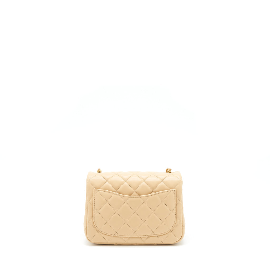 CHANEL 22C PEARL CRUSH MINI SQUARE FLAP BAG LAMBSKIN BEIGE GHW (MICROCHIP)