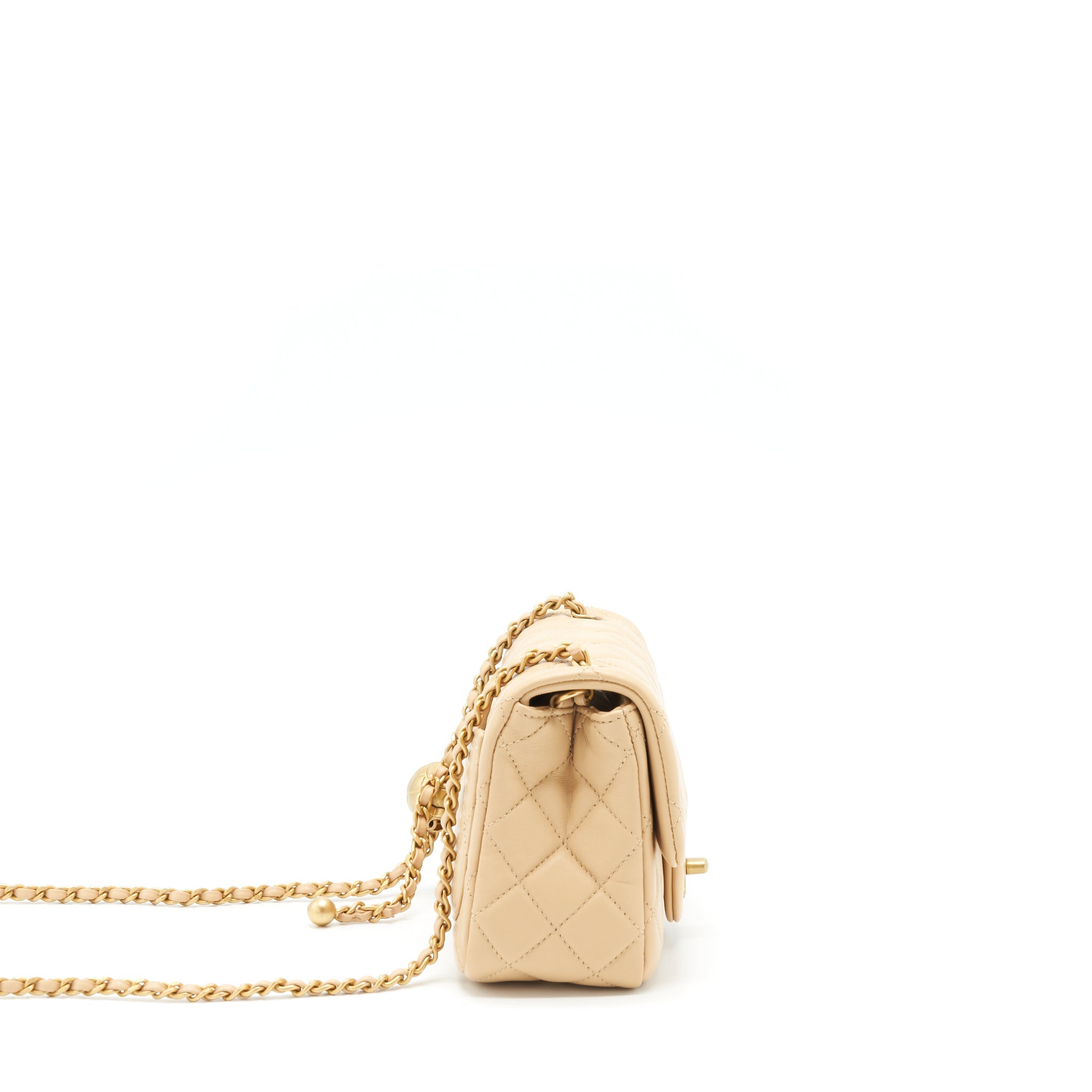 CHANEL 22C PEARL CRUSH MINI SQUARE FLAP BAG LAMBSKIN BEIGE GHW (MICROCHIP)