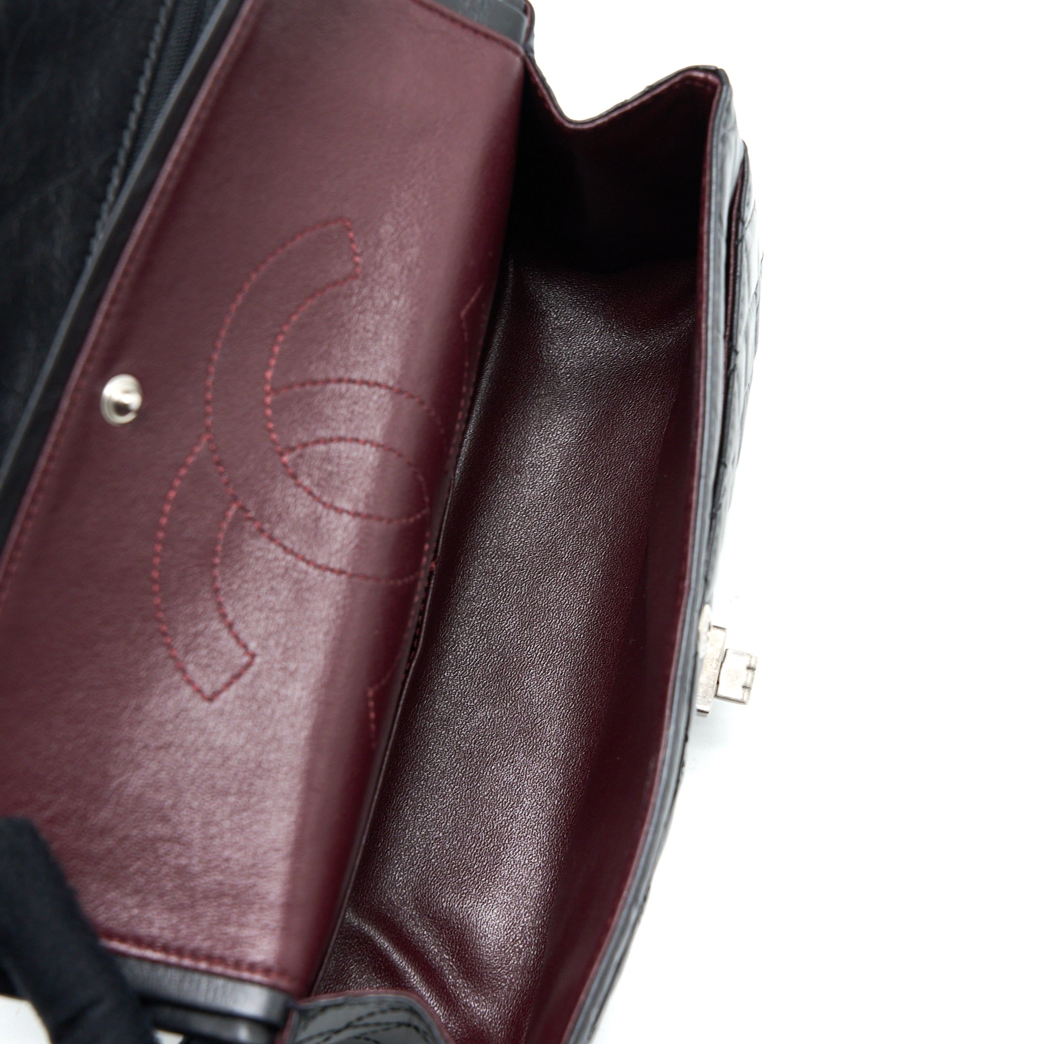 CHANEL SMALL 2.55 225 REISSUE FLAP BAG AGED CALFSKIN BLACK RUTHENIUM SHW