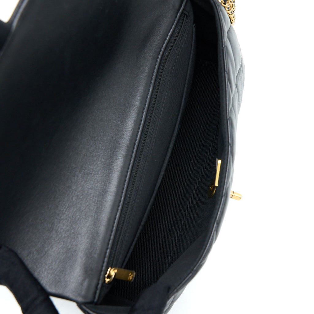 CHANEL 21A QUILTED DETAILED LOGO FLAP BAG LAMBSKIN BLACK GHW (MICROCHIP)