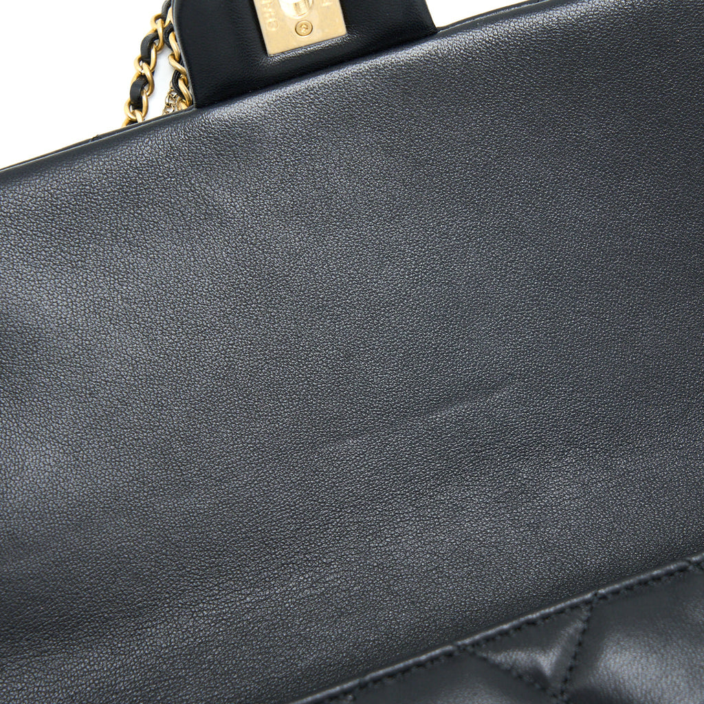 CHANEL 21A QUILTED DETAILED LOGO FLAP BAG LAMBSKIN BLACK GHW (MICROCHIP)