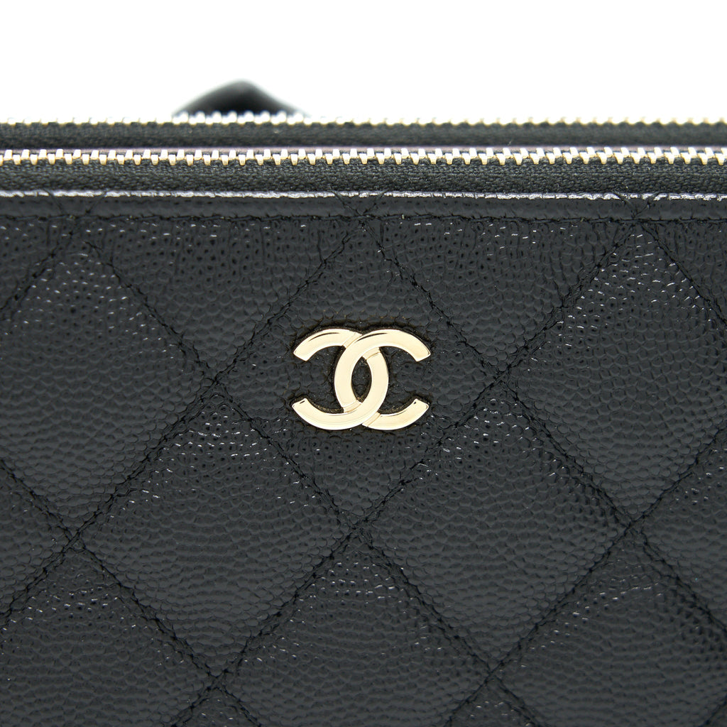 CHANEL DOUBLE ZIP WALLET ON CHAIN CAVIAR BLACK LGHW