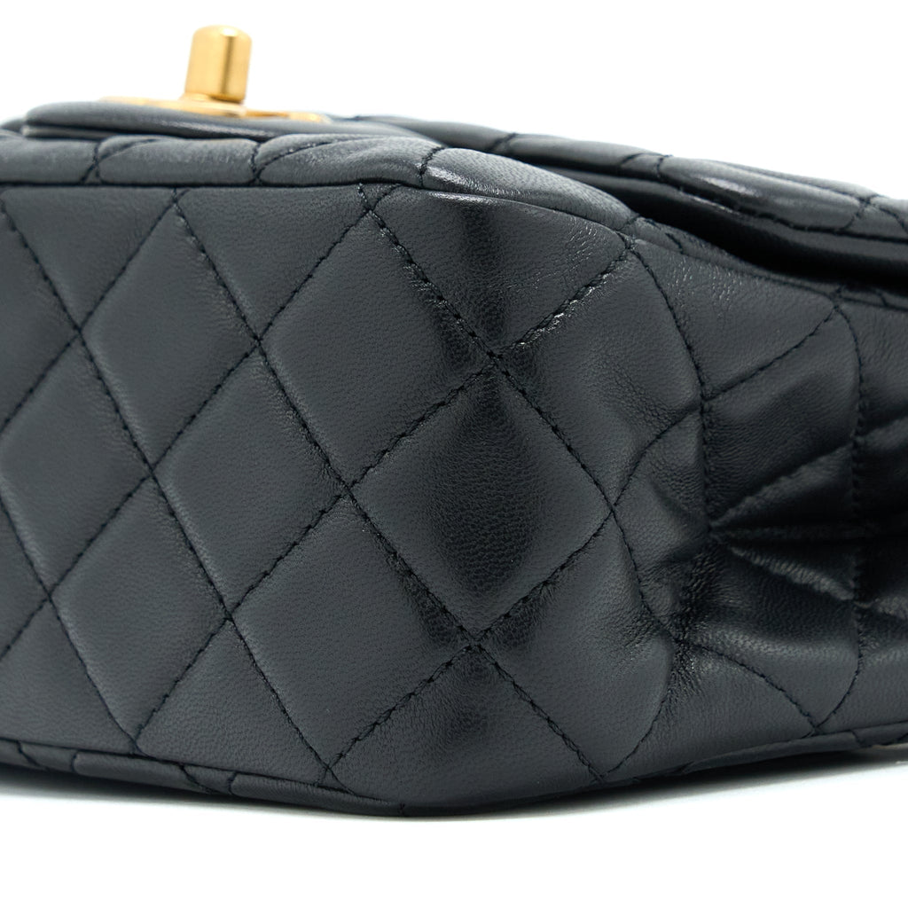CHANEL PEARL CRUSH MINI SQUARE LAMBSKIN BLACK BRUSHED GHW (MICROCHIP)