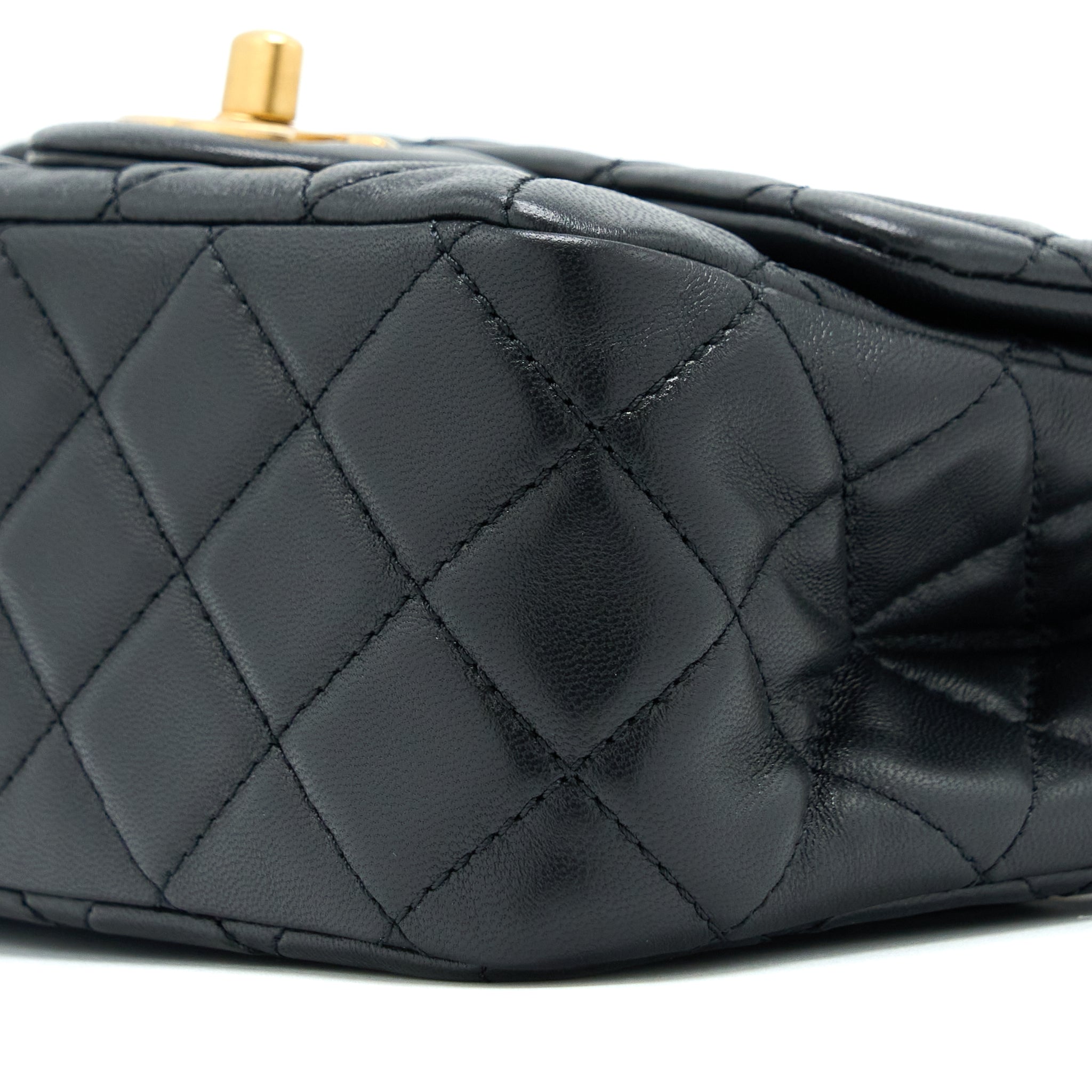 CHANEL PEARL CRUSH MINI SQUARE LAMBSKIN BLACK BRUSHED GHW (MICROCHIP)
