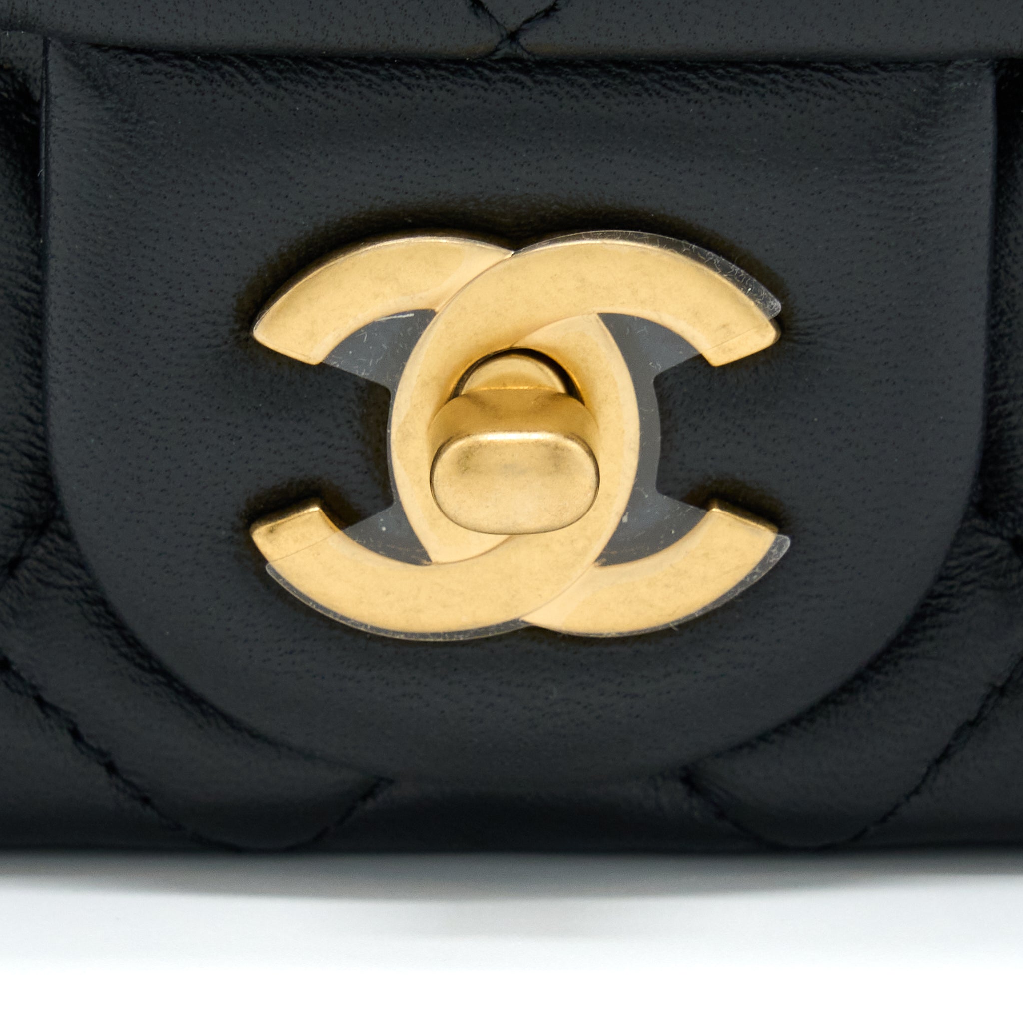 CHANEL PEARL CRUSH MINI SQUARE LAMBSKIN BLACK BRUSHED GHW (MICROCHIP)